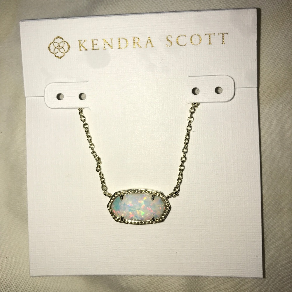 Elisa Gold Pendant Necklace In White Kyocera Opal